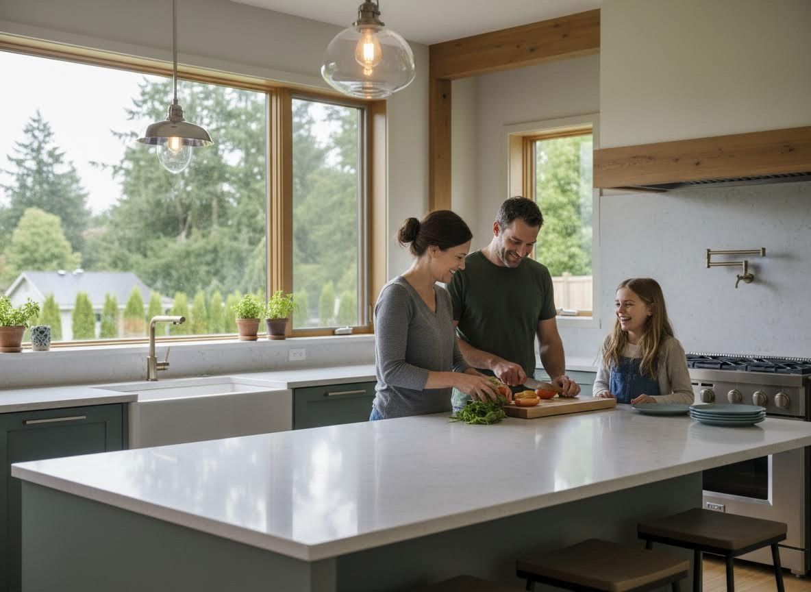 Family Cooking Together in a Modern Kitchen