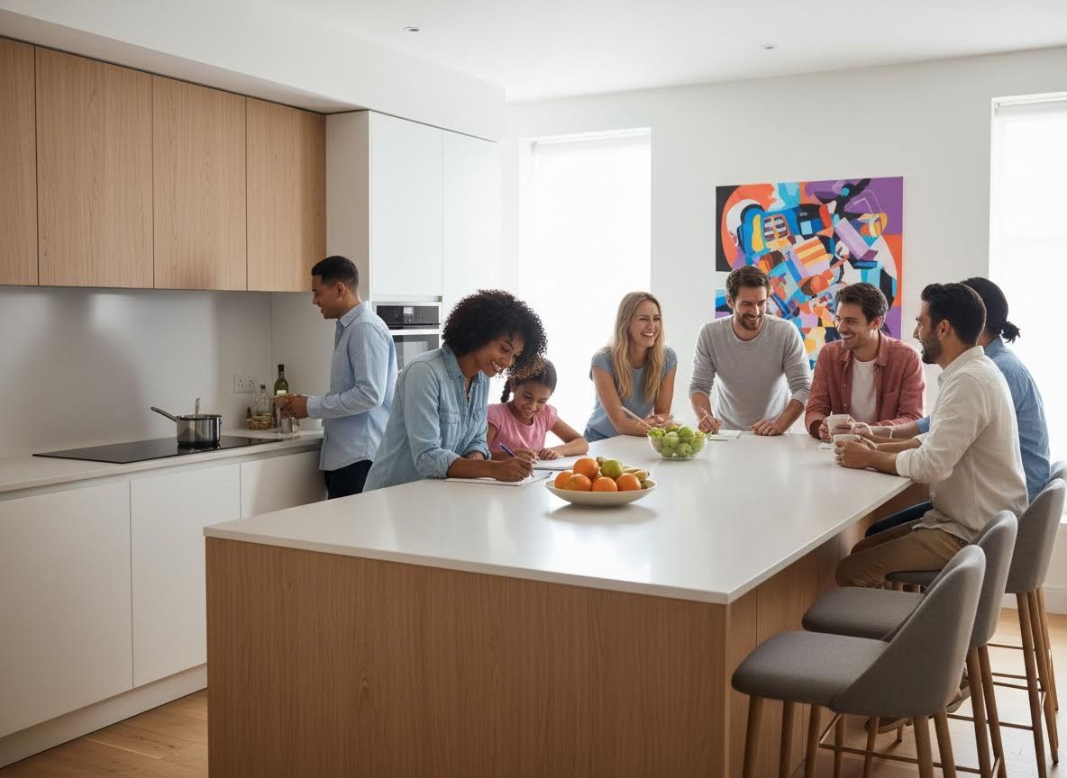 Diverse Group Socializing in a Modern Kitchen