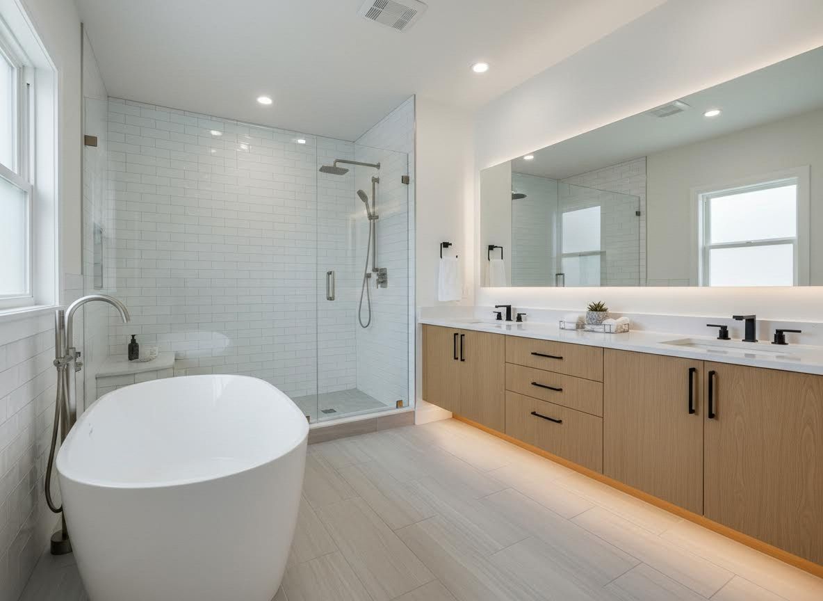 Modern Bathroom with Freestanding Tub and Double Vanity