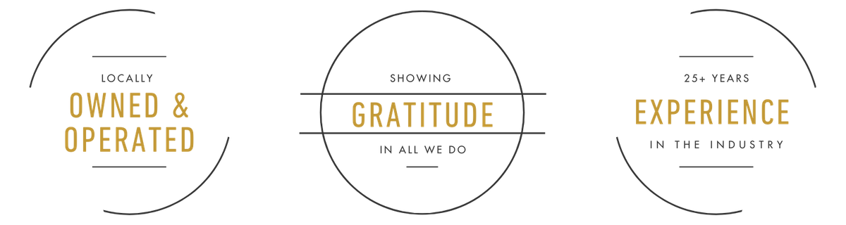 Badge 1: 25+ Years of Experience in the Industry Badge 2: Locally Owned and Operated Badge 3: Showing gratitude in all we do Badge 1: 25+ Years of Experience in the Industry Badge 2: Locally Owned and Operated Badge 3: Showing gratitude in all we do