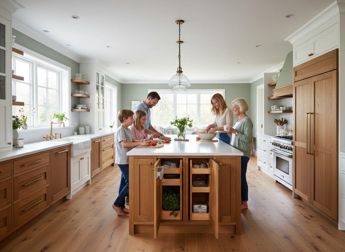 Multi-Generational Family Cooking in a Bright, Modern Kitchen