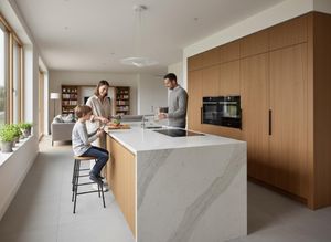 Family cooking together in a modern open-plan kitchen