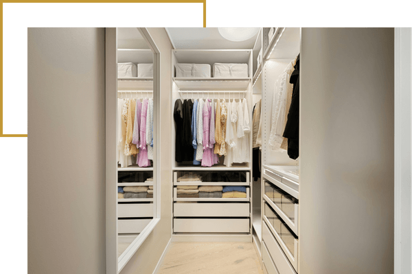 custom closet with white shelving