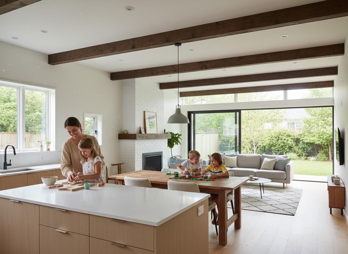 Family in a modern open-concept home