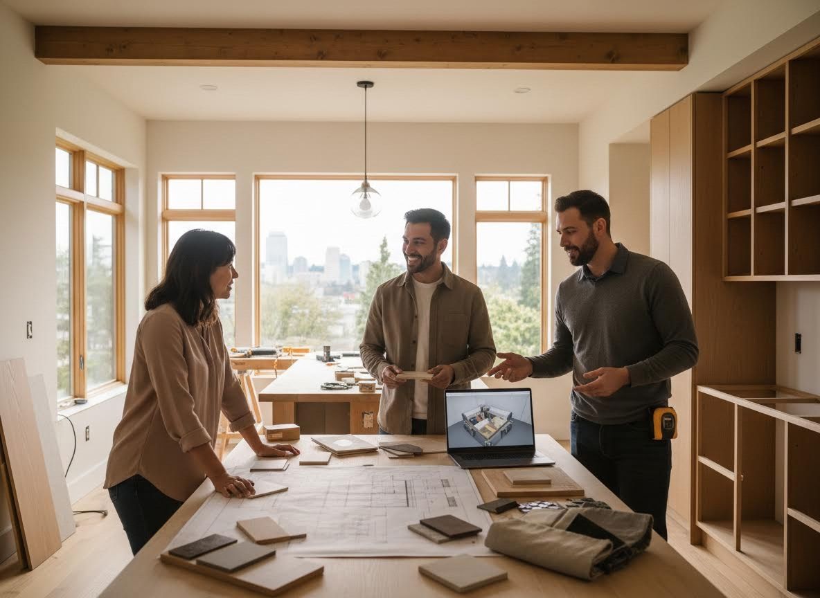Architects and clients discuss home renovation