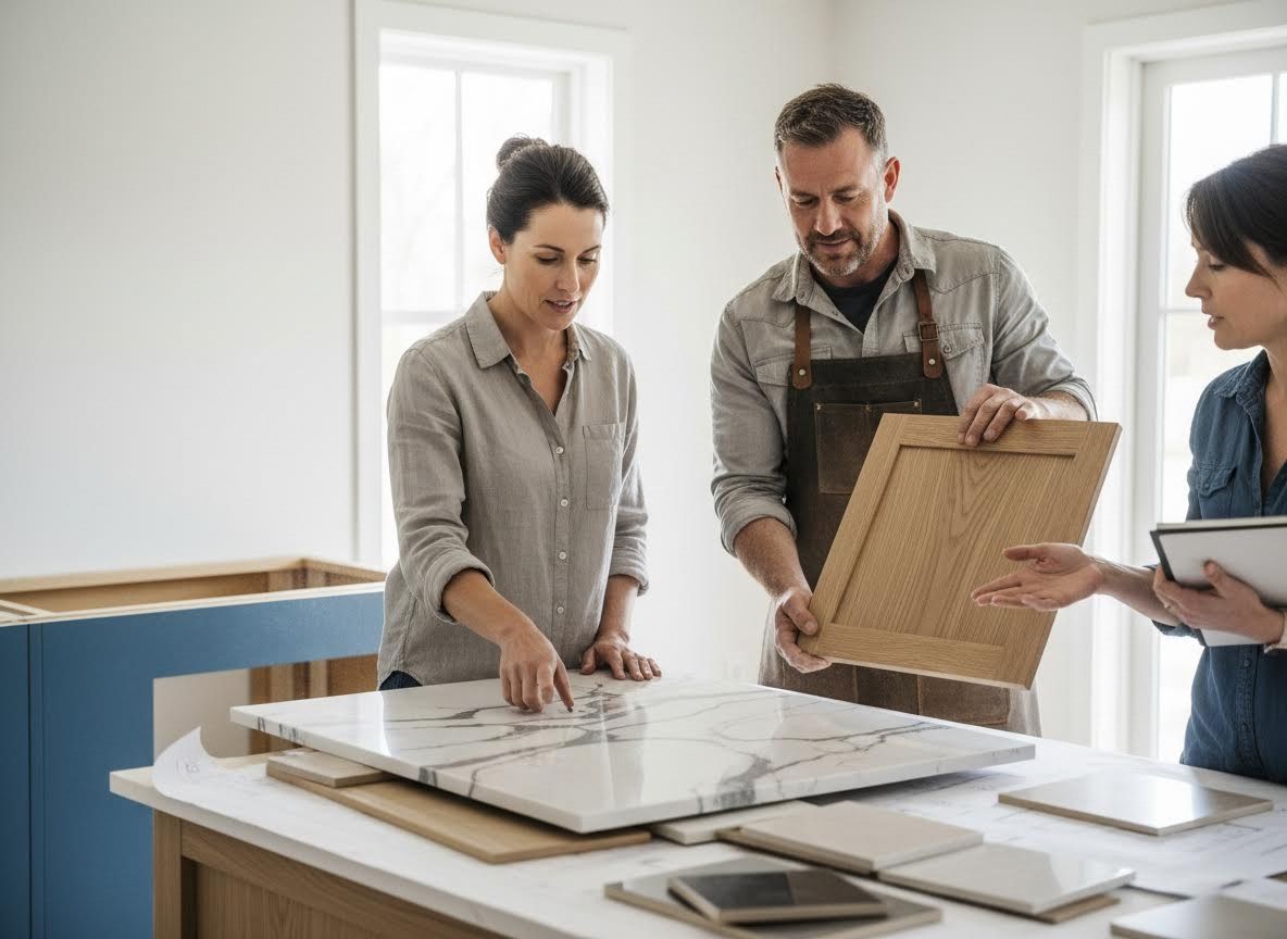 Designers reviewing kitchen samples
