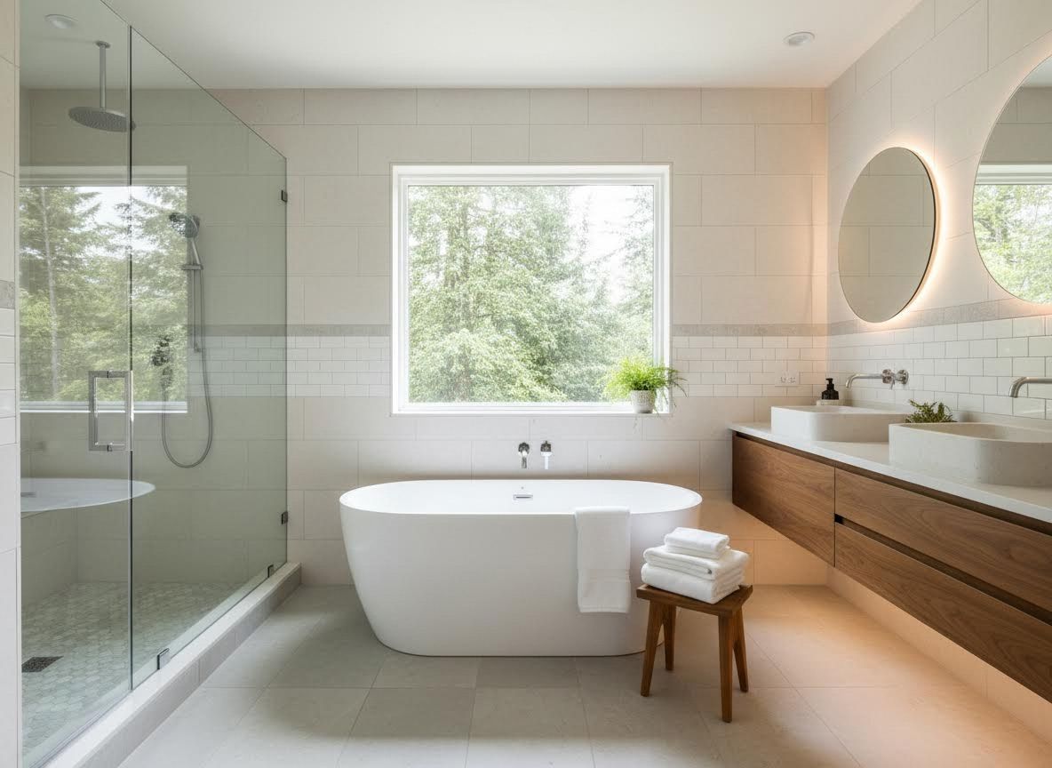 Modern Bathroom with Forest View