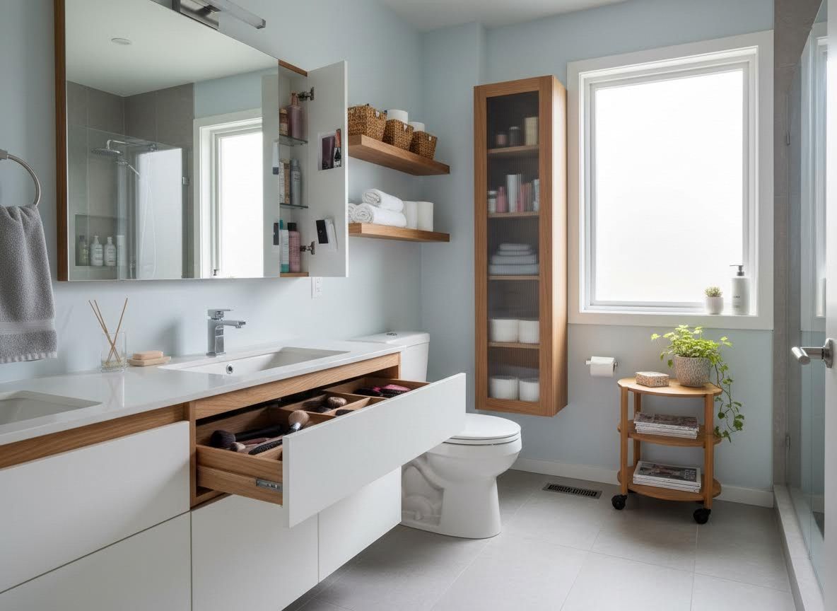 Modern Bathroom with Double Vanity and Organized Storage