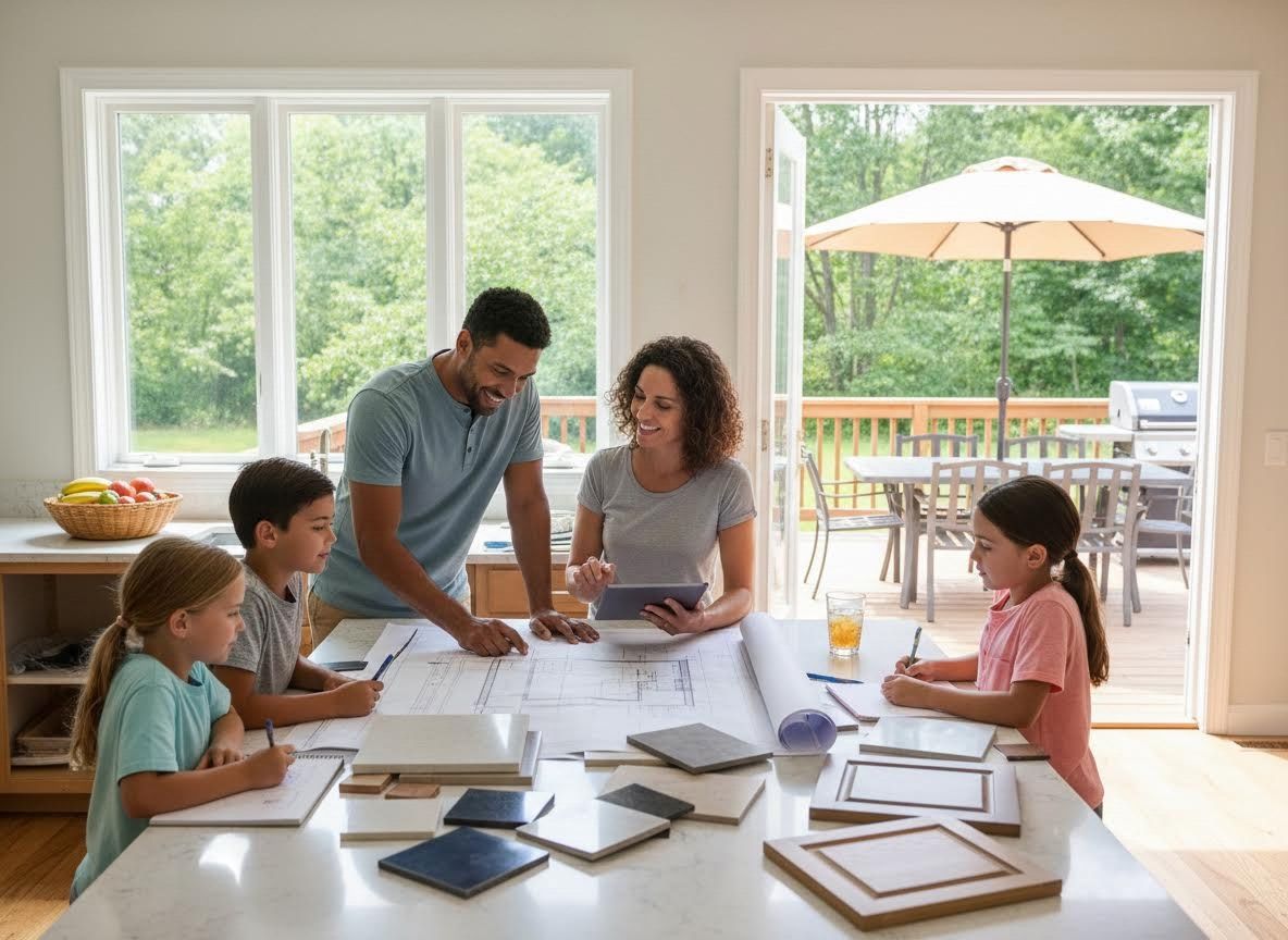 Family reviewing home renovation plans
