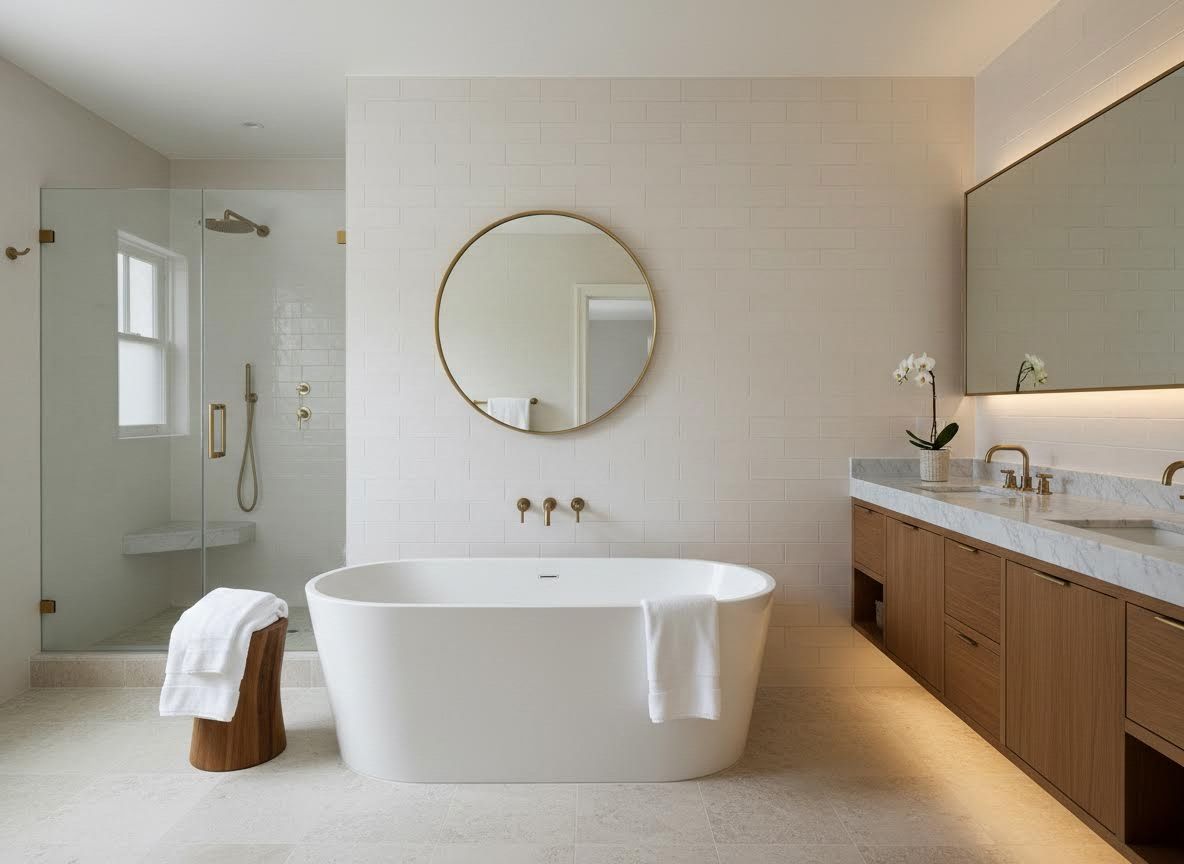 Modern Luxury Bathroom with Freestanding Tub and Walk-in Shower