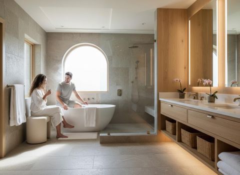 Couple Relaxing in a Modern Luxury Bathroom