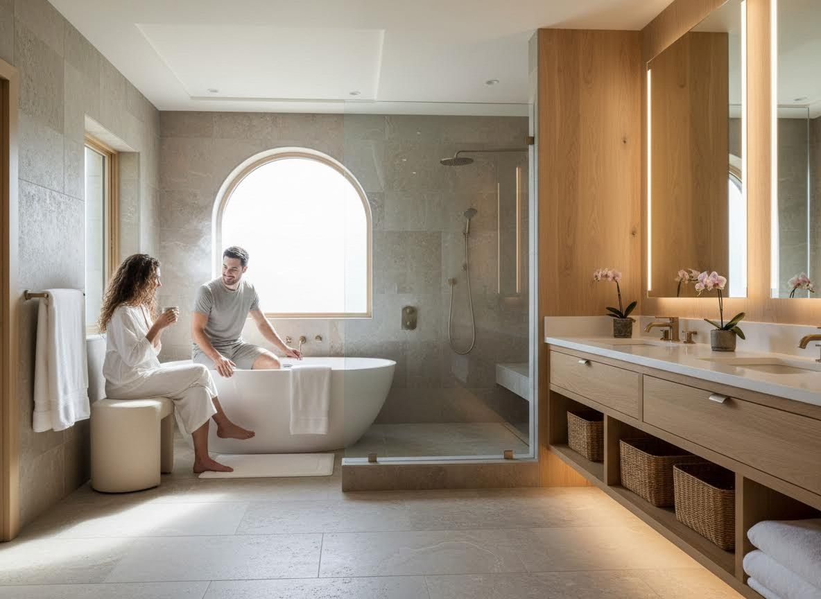 Couple Relaxing in a Modern Luxury Bathroom