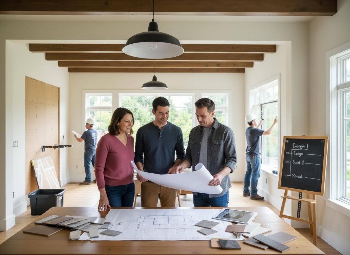 Couple and Contractor Reviewing Home Renovation Plans