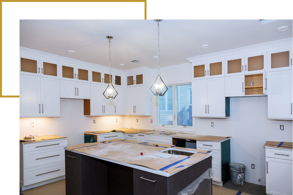 White kitchen in the process of getting new countertops