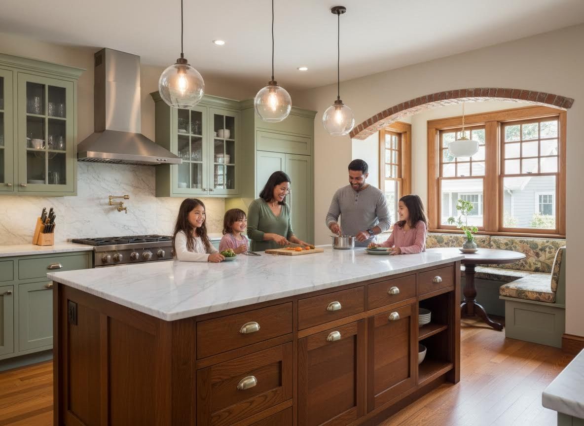 Family Cooking in a Modern Kitchen