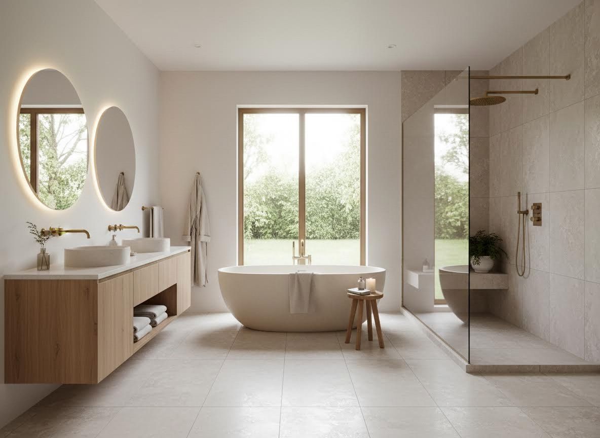 Bright, Modern Bathroom with Garden View