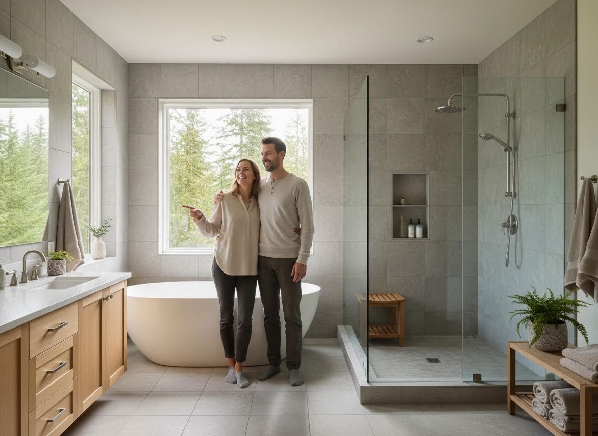 Happy Couple in Stylish Bathroom