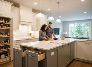 Couple preparing food in a modern kitchen