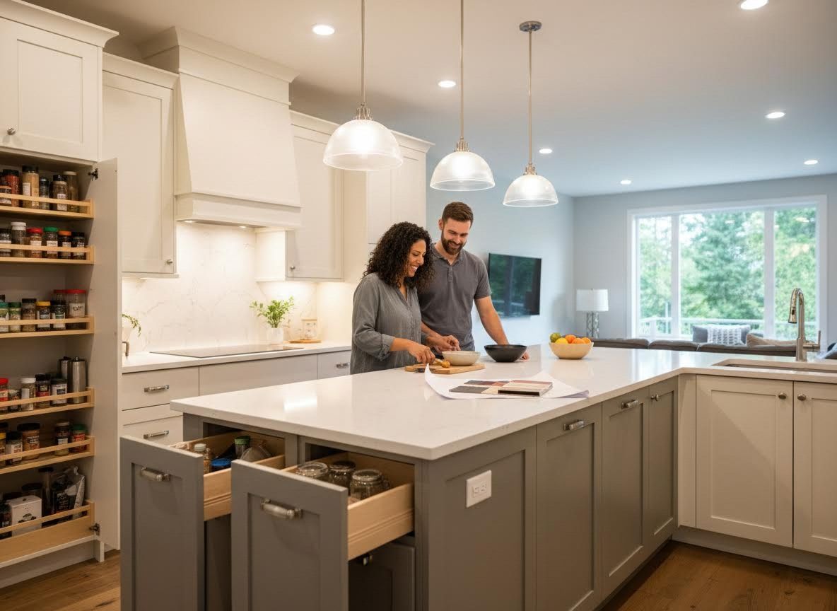 Couple preparing food in a modern kitchen