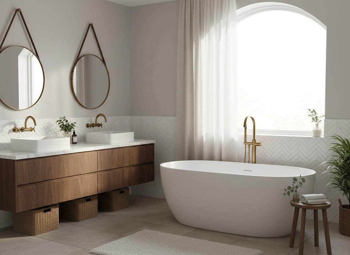 Modern Bathroom with Double Vanity and Freestanding Tub