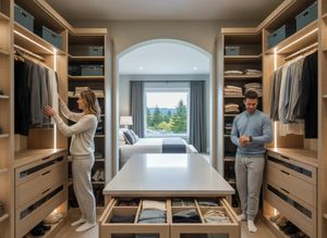 Modern Custom Walk-in Closet with Couple
