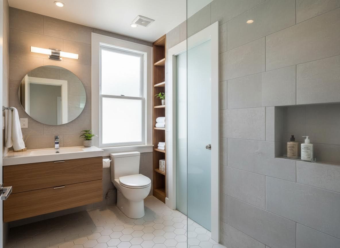 Modern Bathroom with Gray Tiles