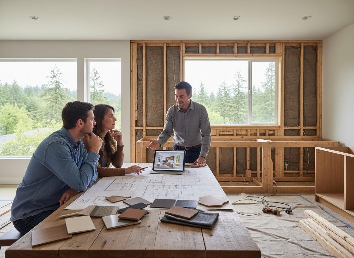 Contractor discussing renovation plans with couple