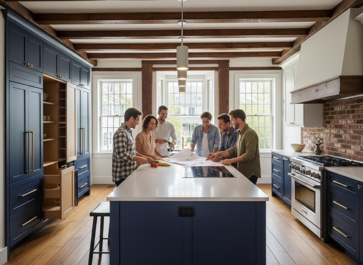 Friends Collaborating in a Stylish Kitchen
