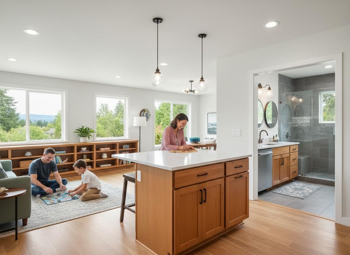 Family enjoying an open-concept home
