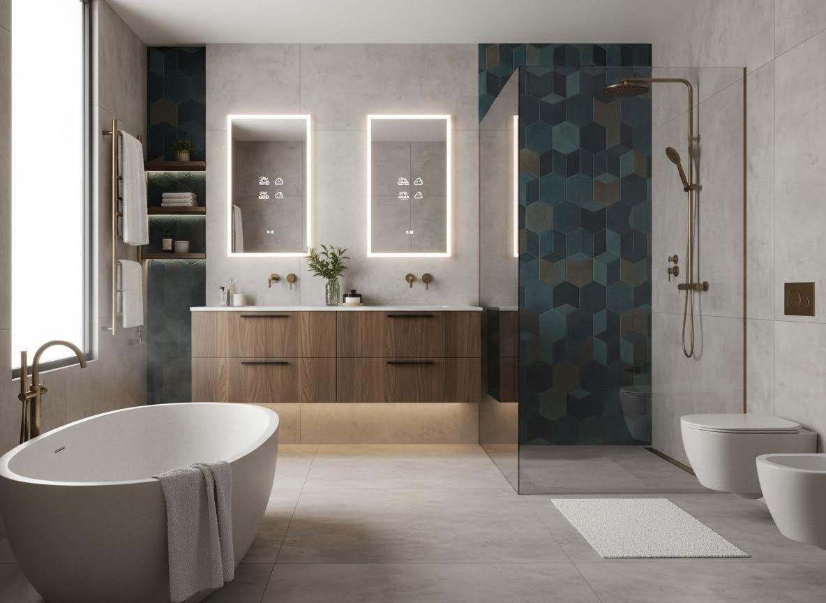 Modern Luxury Bathroom with Double Vanity and Freestanding Tub