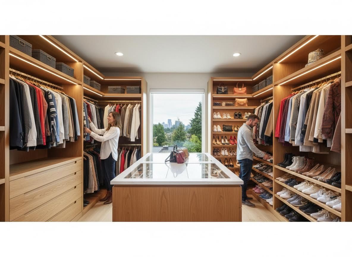 Modern Walk-in Closet with City View and Couple