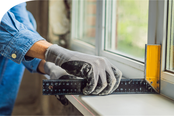 a handyman measuring a window sill