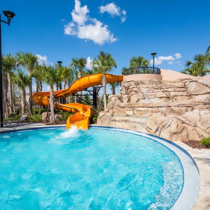 magical themed pool with water slide