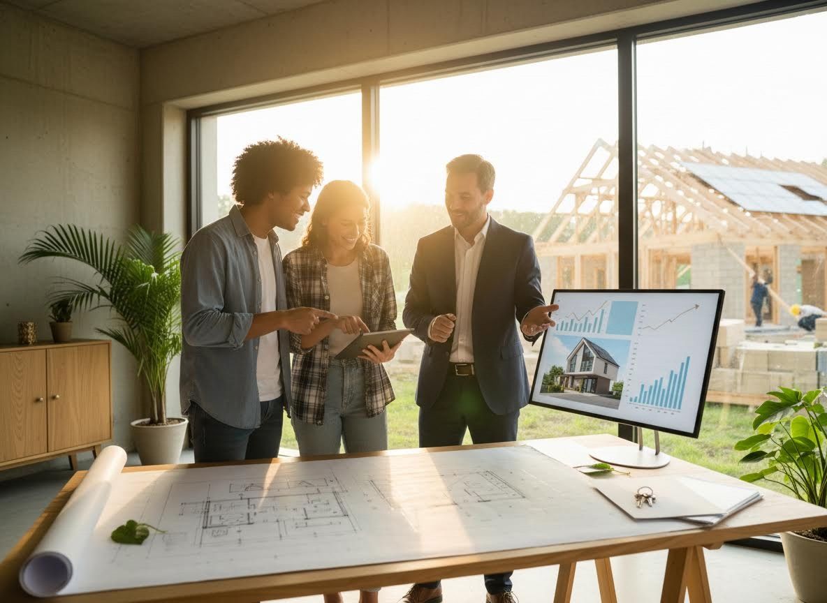 Real Estate Agent Discussing New Home Construction with Couple