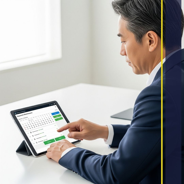 A person using a digital device to manage an equipment maintenance schedule, showing a clean, organized interface. A person using a digital device to manage an equipment maintenance schedule, showing a clean, organized interface.