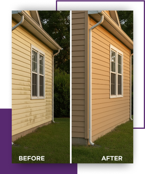 Before and after images of a siding project