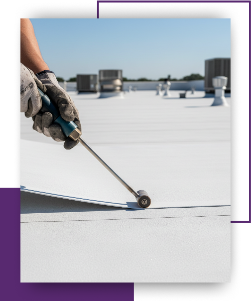 close-up image of a roofer using a heat welder