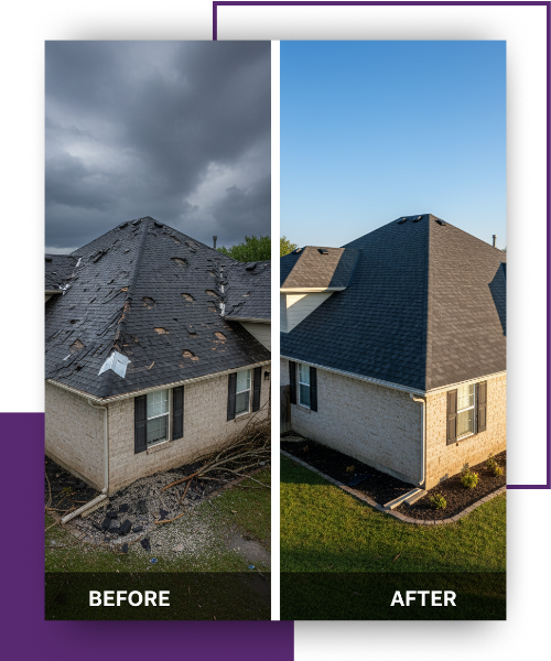 Before and after images of a roof restoration project