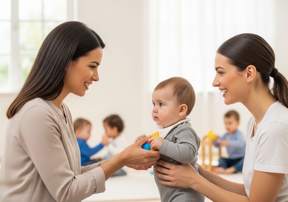 Baby playing with caregiver at daycare