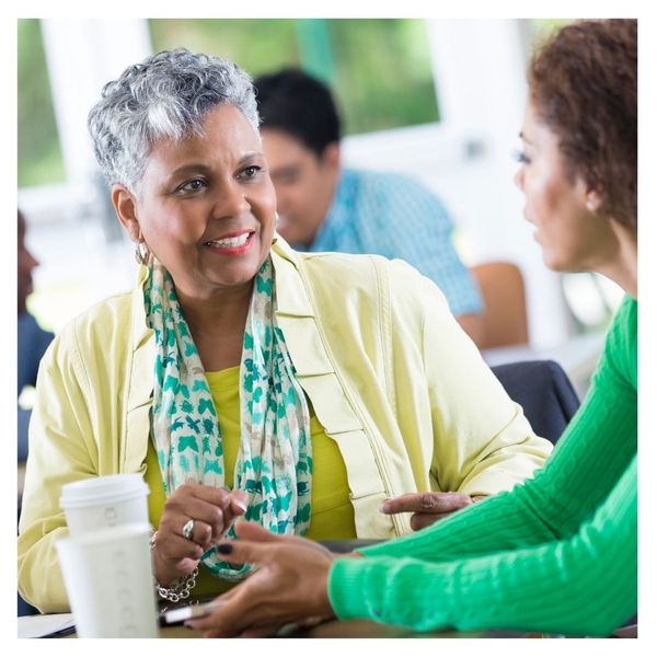 two women talking