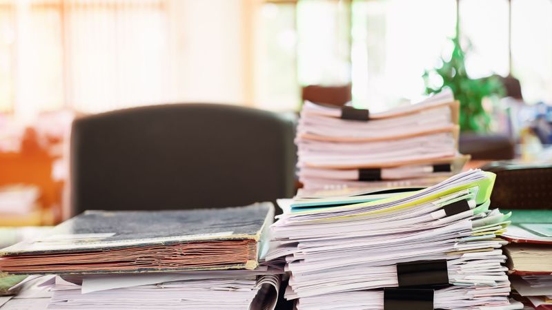 desk with paperwork