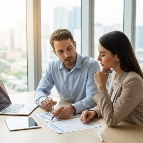 Financial planner explaining policy details to a client Financial planner explaining policy details to a client