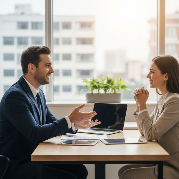 Insurance agent discussing tailored coverage with a client Insurance agent discussing tailored coverage with a client