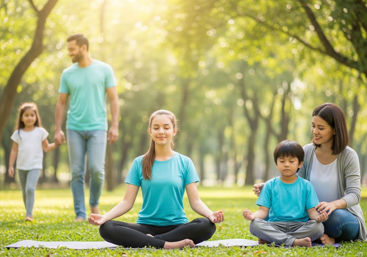 Family Meditating in Park