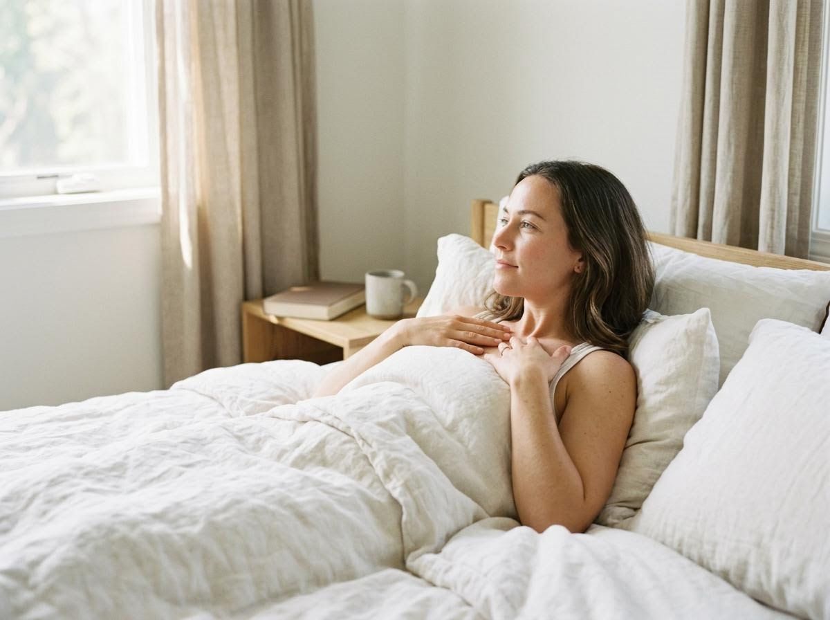 Woman resting in bed with natural light