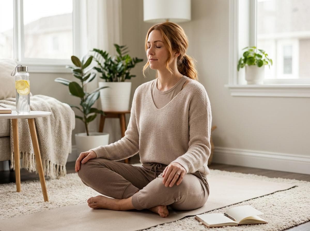 Woman Meditating in Living Room