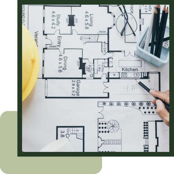 Writing on a blueprint