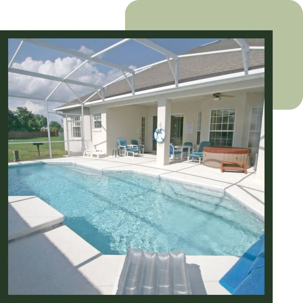 Backyard with a focus on the pool