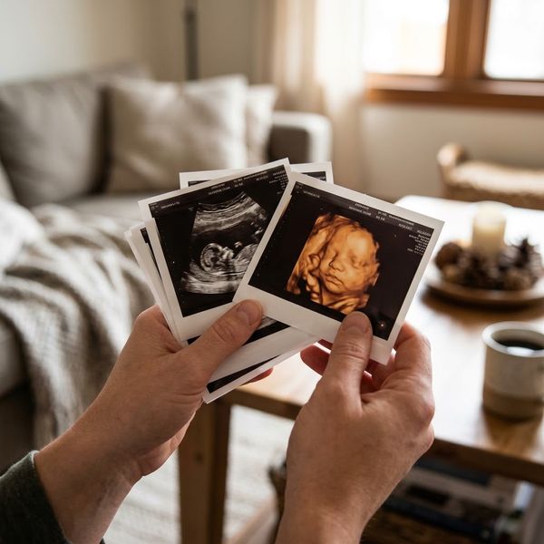 A candid close-up photograph of a parent's hands gently holding printed, black-and-white and 3D color ultrasound image keepsakes, showing a baby, with a soft-focus indoor background of a home. A candid close-up photograph of a parent's hands gently holding printed, black-and-white and 3D color ultrasound image keepsakes, showing a baby, with a soft-focus indoor background of a home.-image5.jpeg