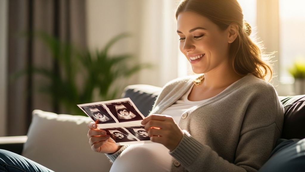 woman looking at ultrasound pictures